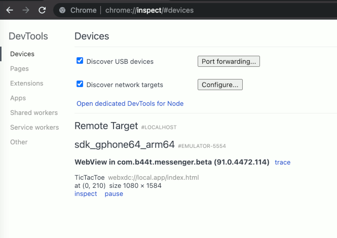 screenshot of chrome dev tools device list